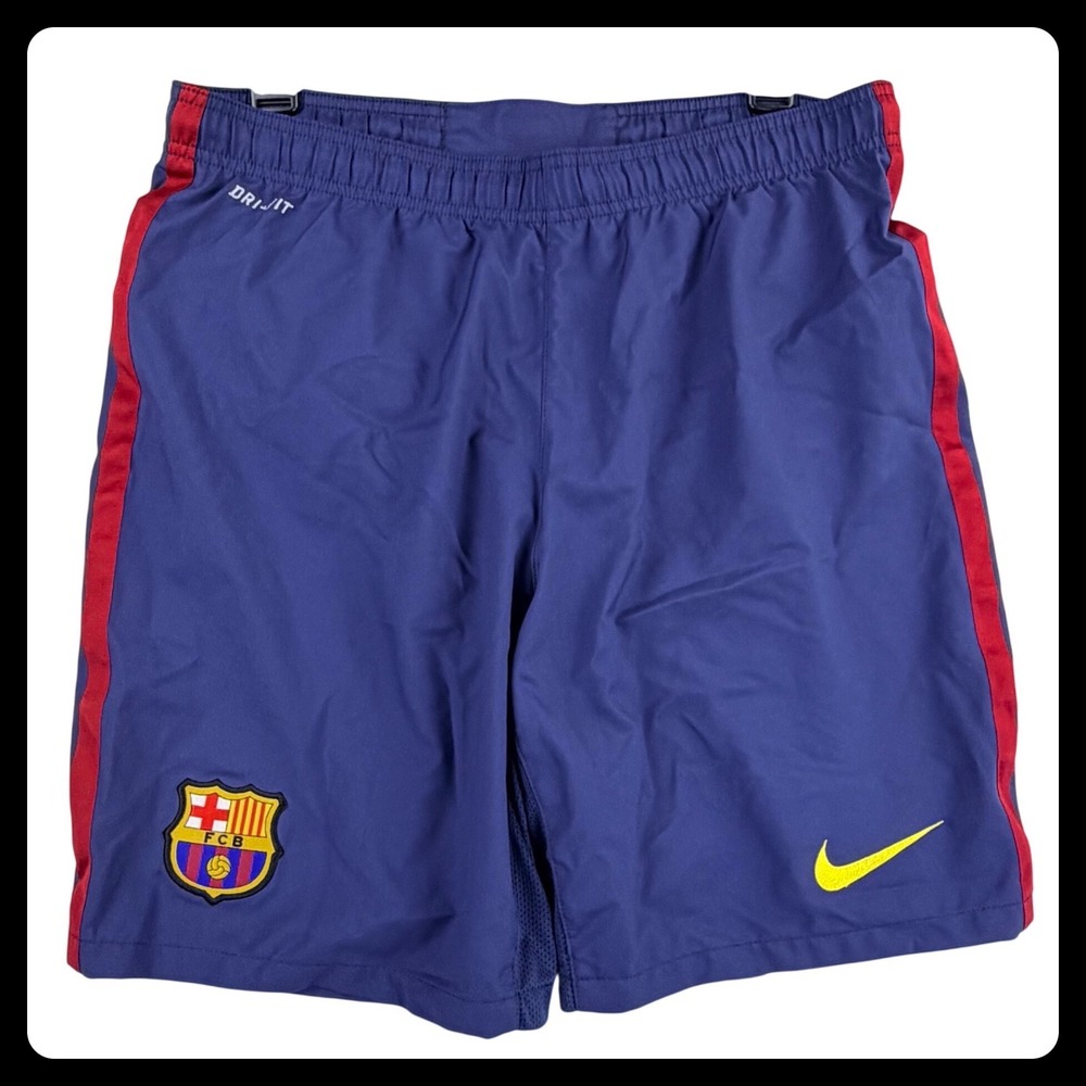 Nike FC Barcelona Soccer Training Shorts Men Medium Blue Red Lined Dri-FIT Spain
